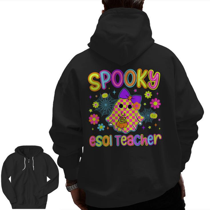 Spooky ESOL Teacher Halloween ESOL Teaching Coquette Men Zip Up Hoodie Back Print