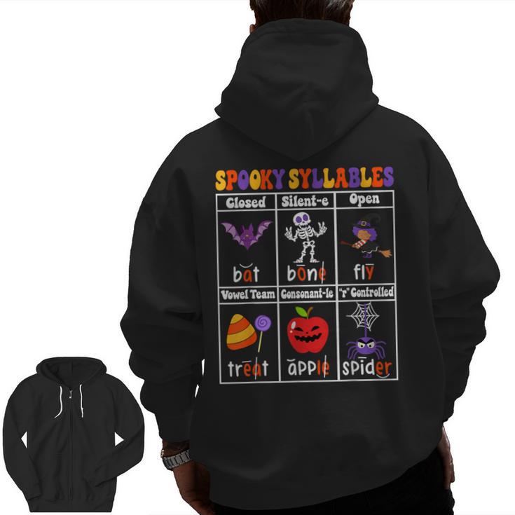 Spooky Syllables Teacher Halloween Educational Kids Men Zip Up Hoodie Back Print