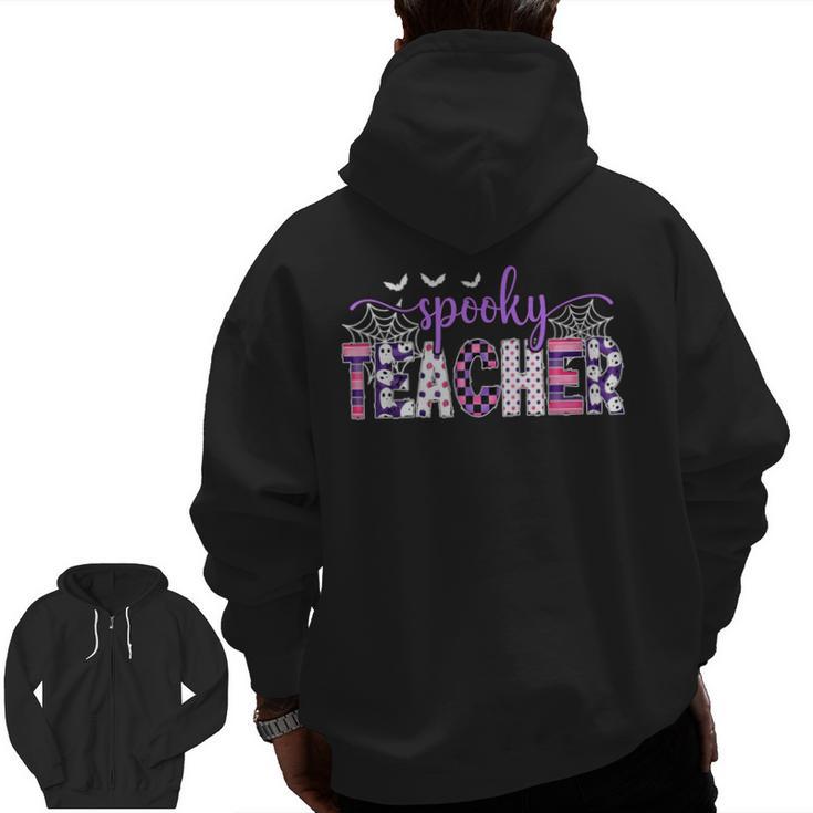 Spooky Teacher Halloween Costume Women Spooky Teacher Men Zip Up Hoodie Back Print