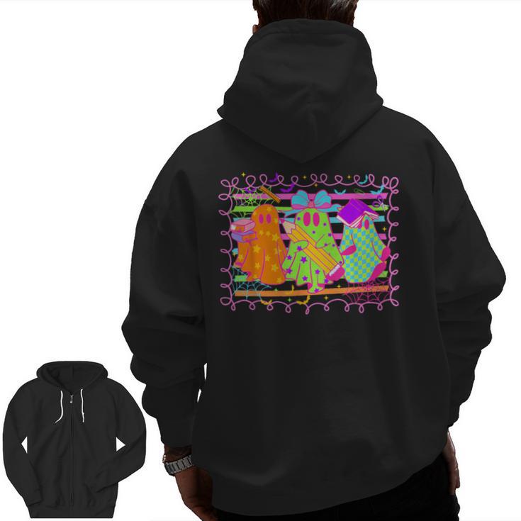 Spooky Teacher Halloween Ghost Fall Autumn Season Women Men Zip Up Hoodie Back Print