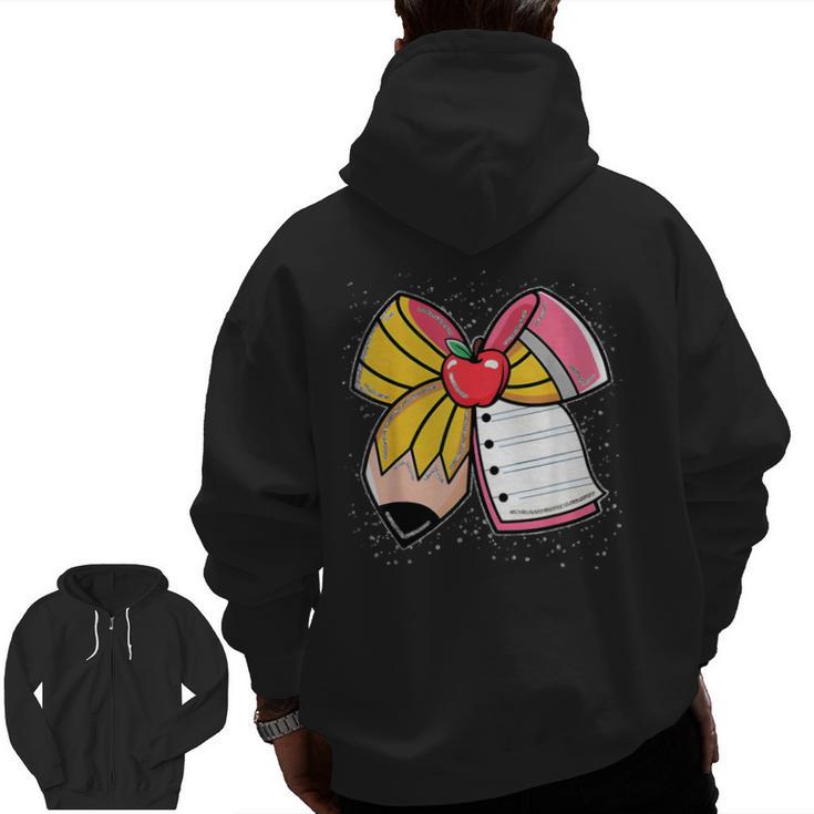 Student Teacher Coquette Bow Pencil Back To School First Day Men Zip Up Hoodie Back Print