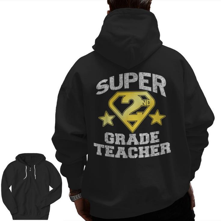 Super 2nd Grade Teacher Hero Men Zip Up Hoodie Back Print