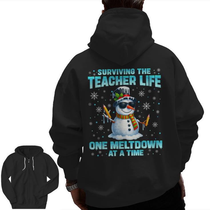 Surviving The Teacher Life Pjs Pajamas Christmas Xmas Teache Men Zip Up Hoodie Back Print