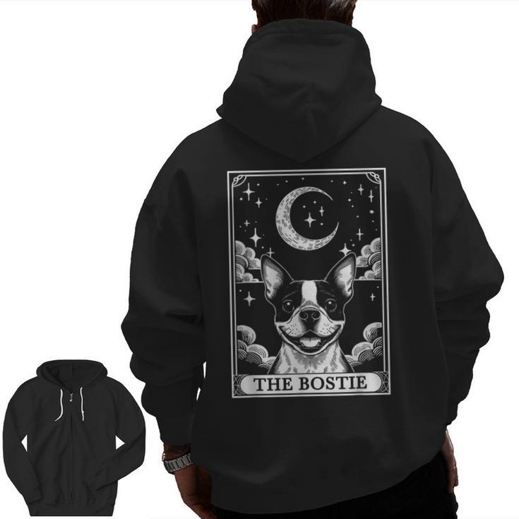 Tarot Card Vintage Crescent Moon Boston Terrier Dog Mom Men Zip Up Hoodie Back Print