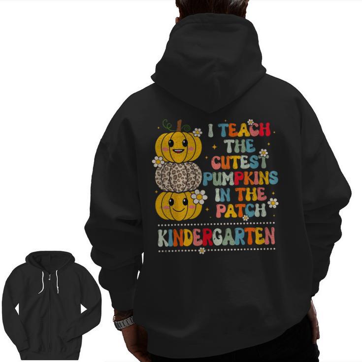 I Teach The Cutest Pumpkins Kindergarten Teacher Halloween Men Zip Up Hoodie Back Print