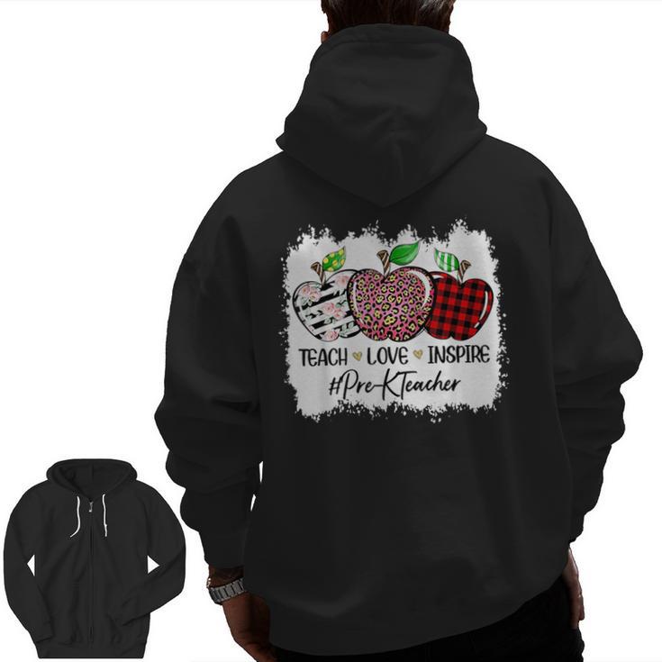 Teach Love Inspire Pre-k Teacher Apple Leopard Red Plain Men Zip Up Hoodie Back Print