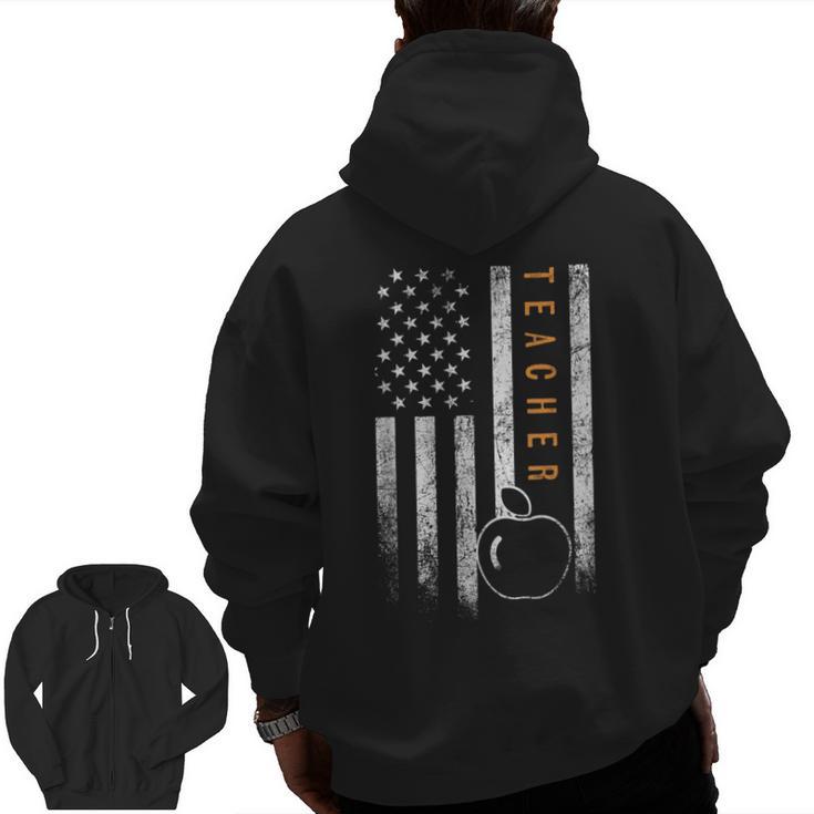 Teacher American Flag Teacher's Day Teaching Men Zip Up Hoodie Back Print