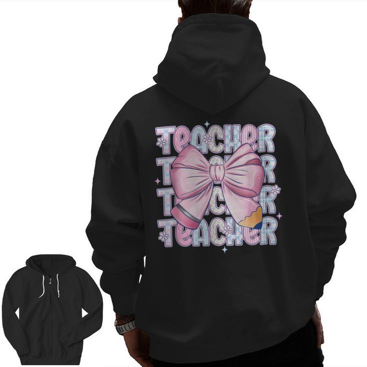 Teacher Bow Pencil Flowers Teacher Back To School Men Zip Up Hoodie Back Print