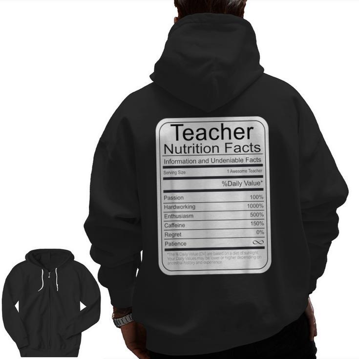 Teacher Nutrition Facts Teachers Nutritional Fact Men Zip Up Hoodie Back Print