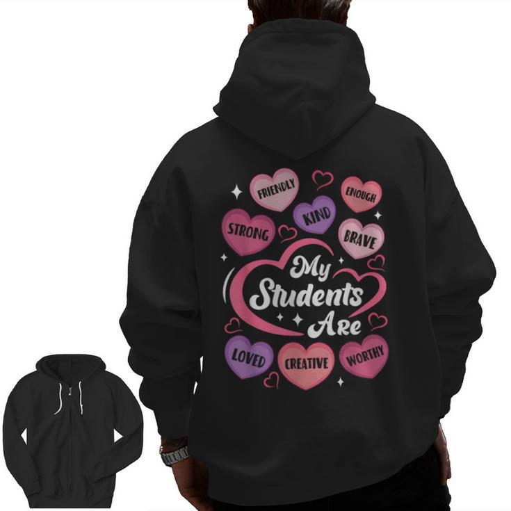 Teacher Positive Affirmations Candy Heart Valentine's Day Men Zip Up Hoodie Back Print