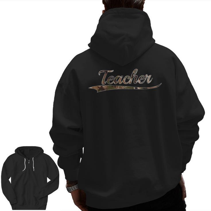 Teacher Teaching Camouflage Vintage Inspired Distressed Camo For Men Women Men Zip Up Hoodie Back Print