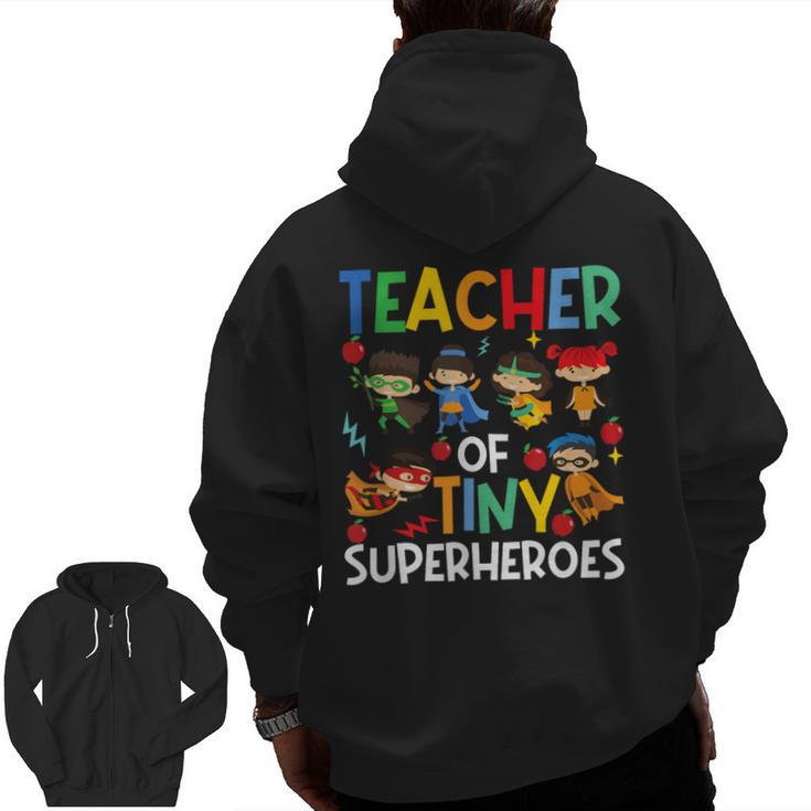 Teacher Of Tiny Superheroes Teach 100th Day Of School Men Women Girls Kids Men Zip Up Hoodie Back Print
