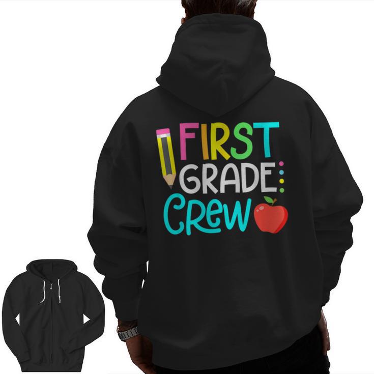 Team 1st Grade Crew Back To School 1st Grade Teacher Kids Men Zip Up Hoodie Back Print
