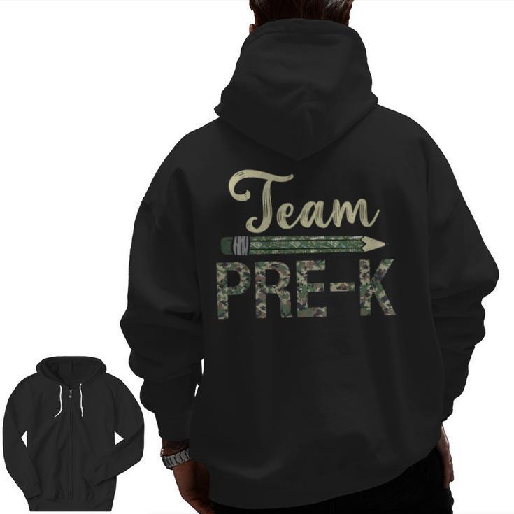 Team Pre-K Camo Pre-K Teacher Camouflage Men Zip Up Hoodie Back Print