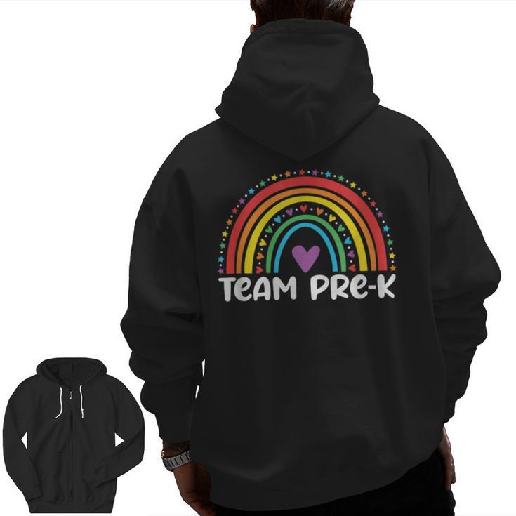 Team Pre-K Teacher Crew Squad Hello Back School Graduation Men Zip Up Hoodie Back Print