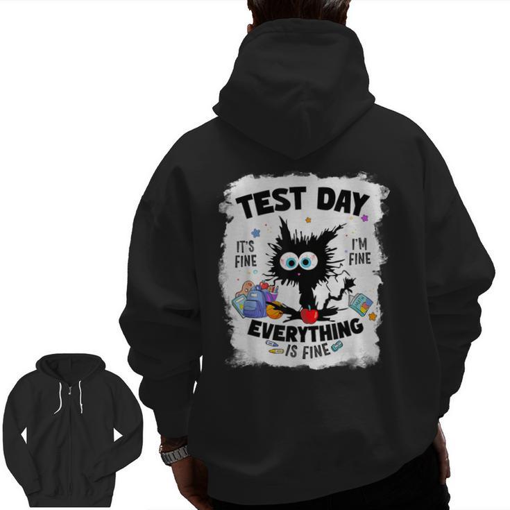 Test Day Stressed Cat Teacher Student Kids Testing Day Men Zip Up Hoodie Back Print