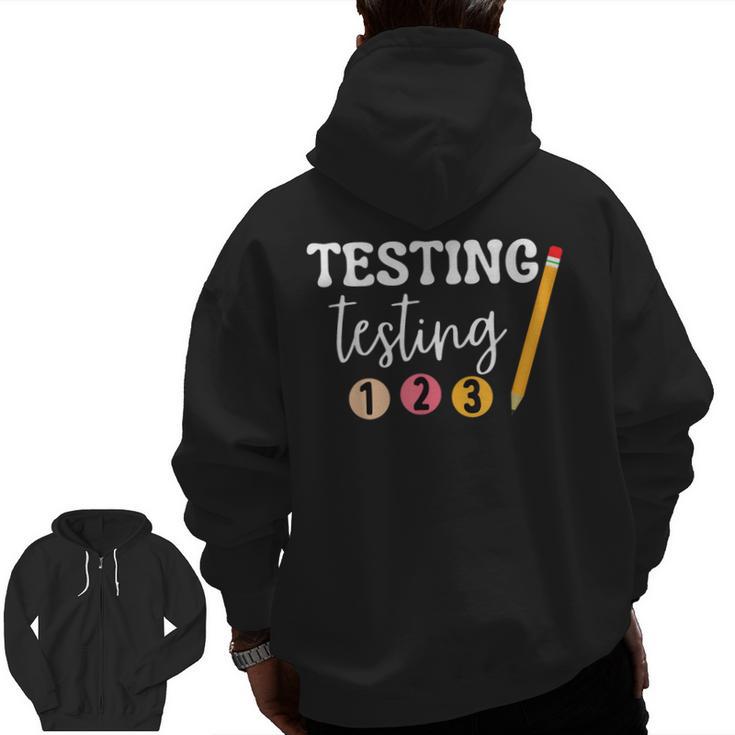 Testing Testing 123 Cute Math Teacher Student Test Day Men Women Girls Kids Men Zip Up Hoodie Back Print