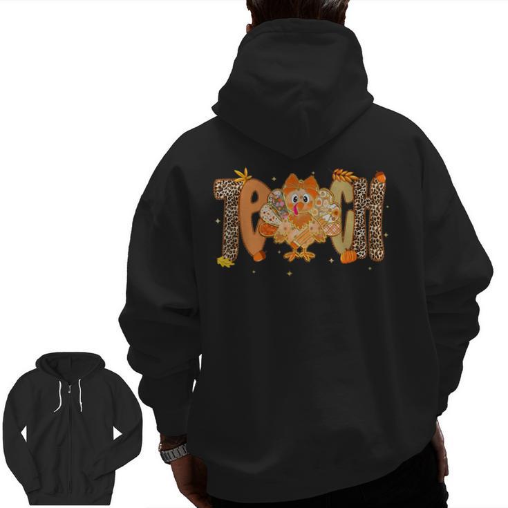 Thanksgiving Turkey Teach Thankful Teacher Girly Bow Women Men Zip Up Hoodie Back Print