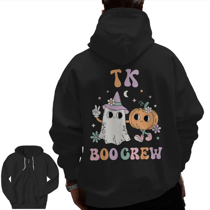 TK Boo Crew Retro Groovy Halloween Floral Ghost TK Teacher Men Women Kids Men Zip Up Hoodie Back Print