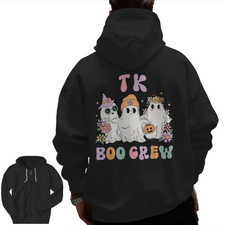 TK Boo Crew Retro Groovy Halloween Floral Ghost TK Teacher Men Zip Up Hoodie Back Print