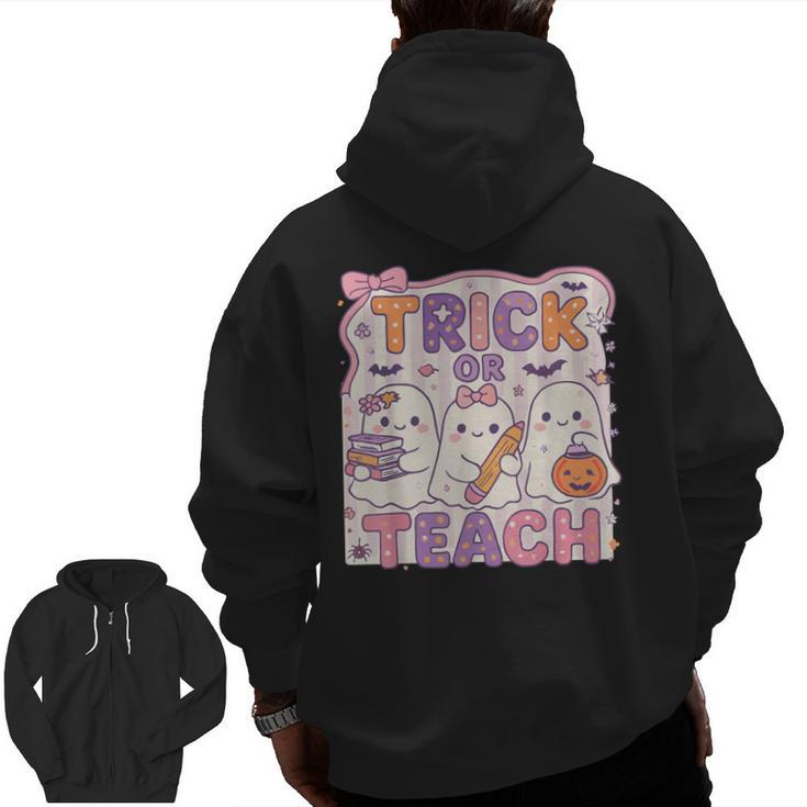 Trick Or Teach Retro Halloween Teacher Look Men Zip Up Hoodie Back Print