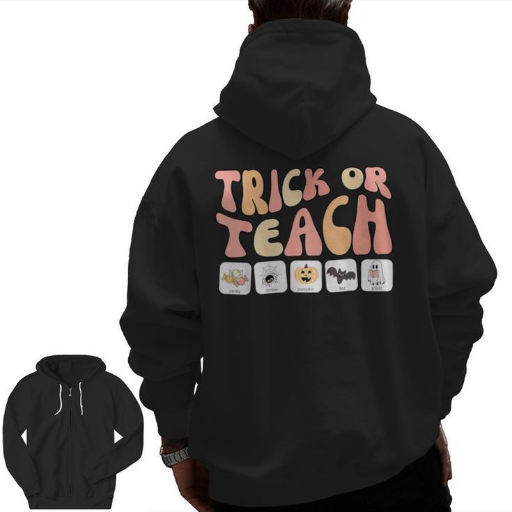 Trick Or Teach With Symbols Special Education Teacher Spooky Men Zip Up Hoodie Back Print