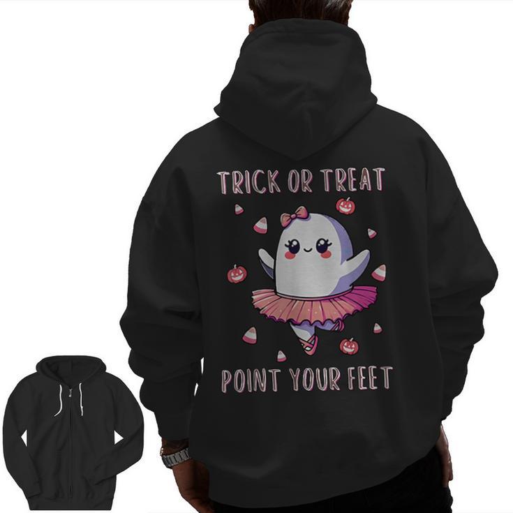 Trick Or Treat Point Your Feet Halloween Ghost Dance Teacher Men Zip Up Hoodie Back Print