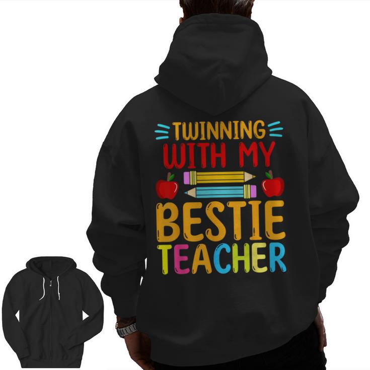 Twinning With My Bestie Teacher Boy Spirit Week Twin Day Men Zip Up Hoodie Back Print