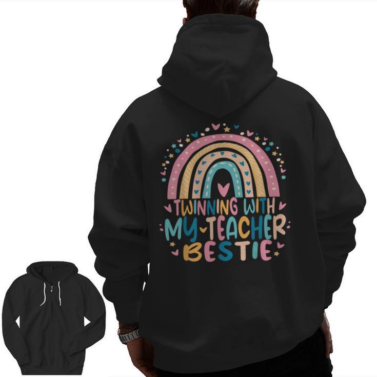Twinning With My Teacher Bestie Rainbow Matching Teachers Men Zip Up Hoodie Back Print