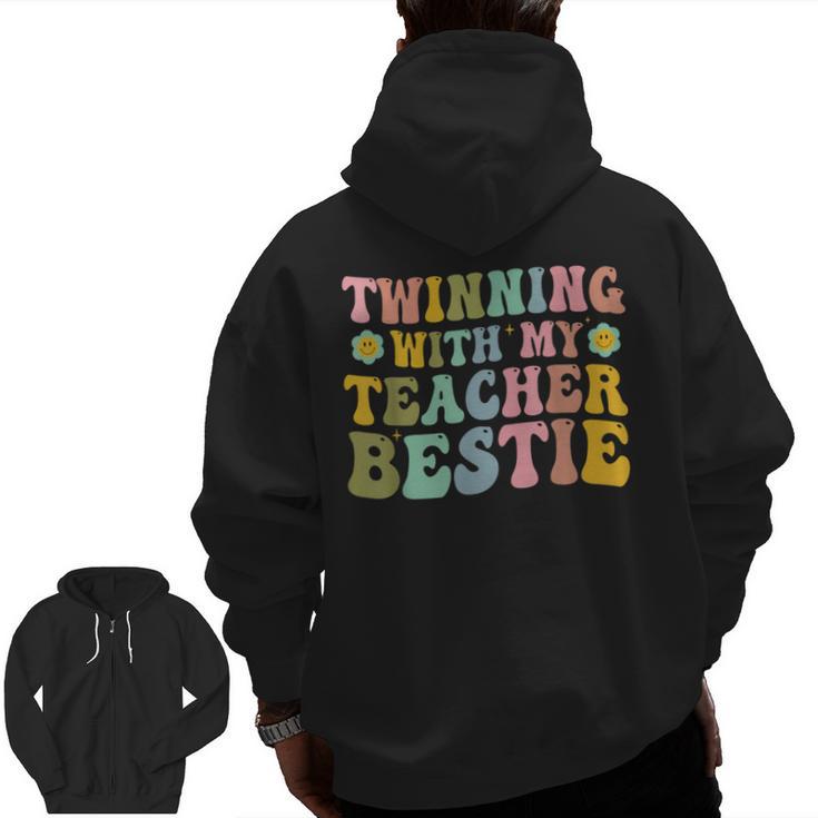 Twinning With My Teacher Bestie Twin Day Matching Teachers For Men Women Girls Kids Men Zip Up Hoodie Back Print