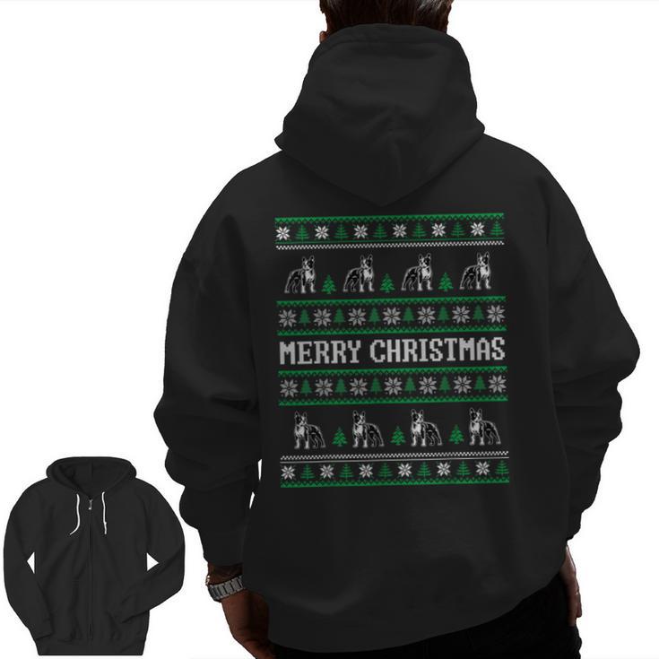 Ugly Sweater Boston Terrier Dog Christmas Dog Lover Xmas Men Women Kids Men Zip Up Hoodie Back Print