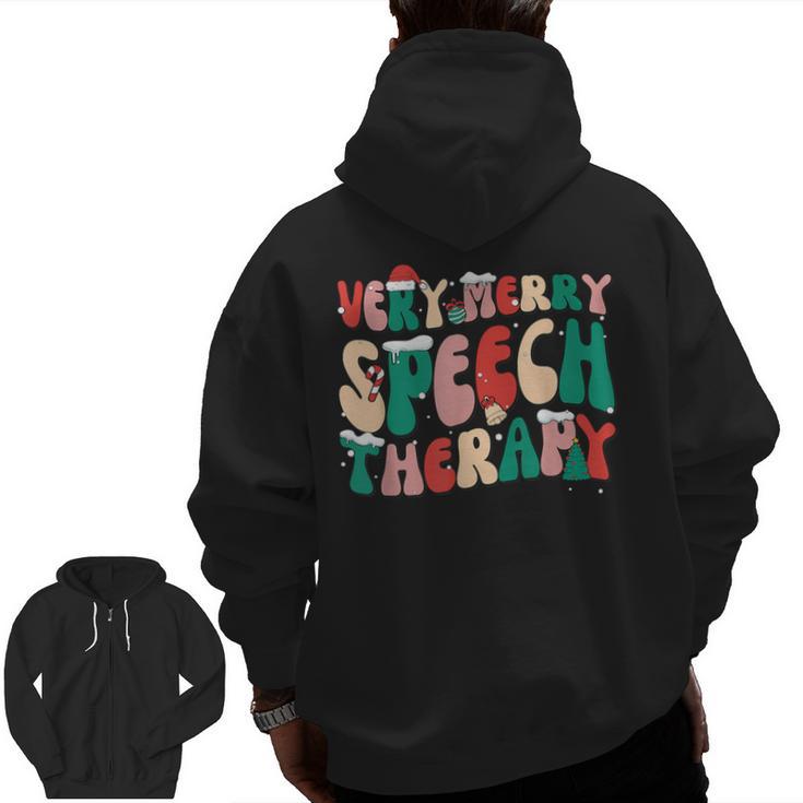 Verry Merry Speech Language Pathologist Teacher Christmas Men Zip Up Hoodie Back Print