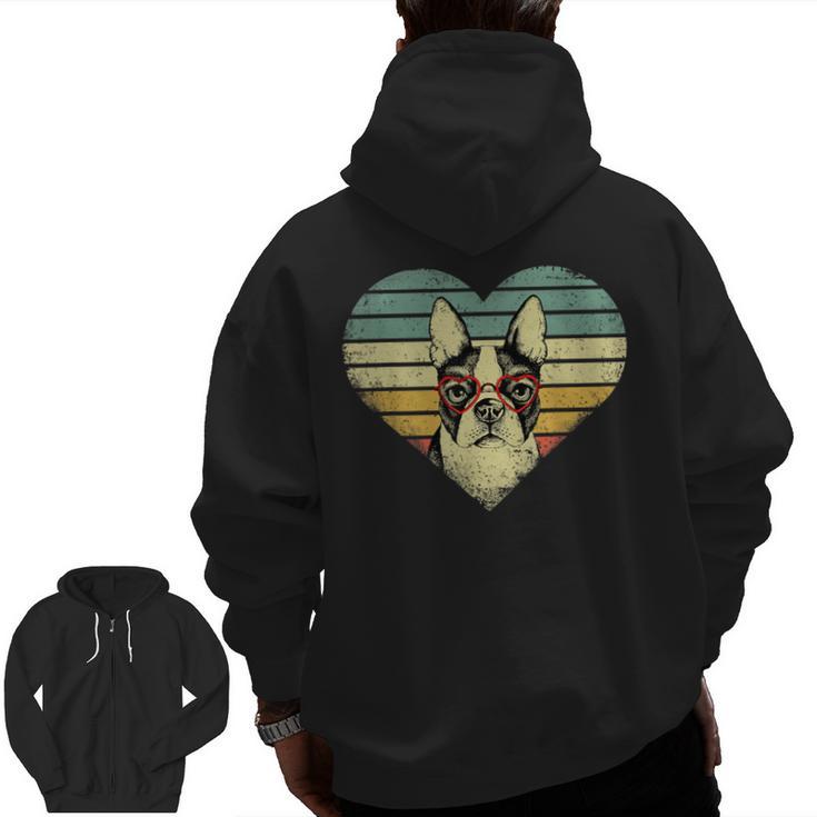 Vintage American Boston Terrier Lovers Valentine's Day Men Zip Up Hoodie Back Print