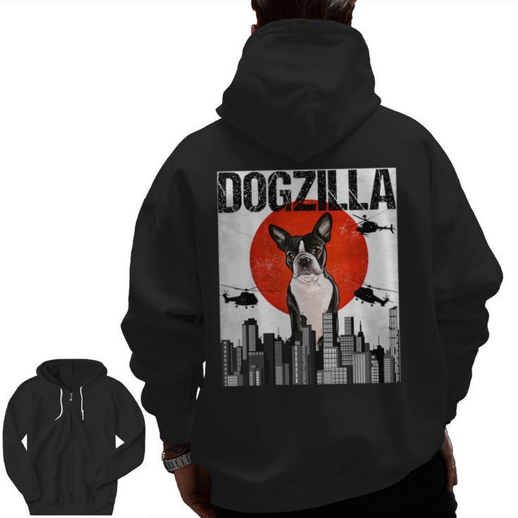 Vintage Japanese Dogzilla Boston Terrier Men Zip Up Hoodie Back Print