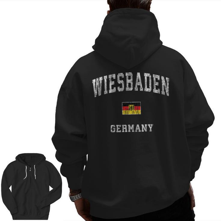 Wiesbaden Germany Vintage Athletic Sports Men Zip Up Hoodie Back Print