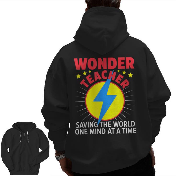 Wonder Teacher Costume Shirt Teacher Halloween Costume Men Women Men Zip Up Hoodie Back Print