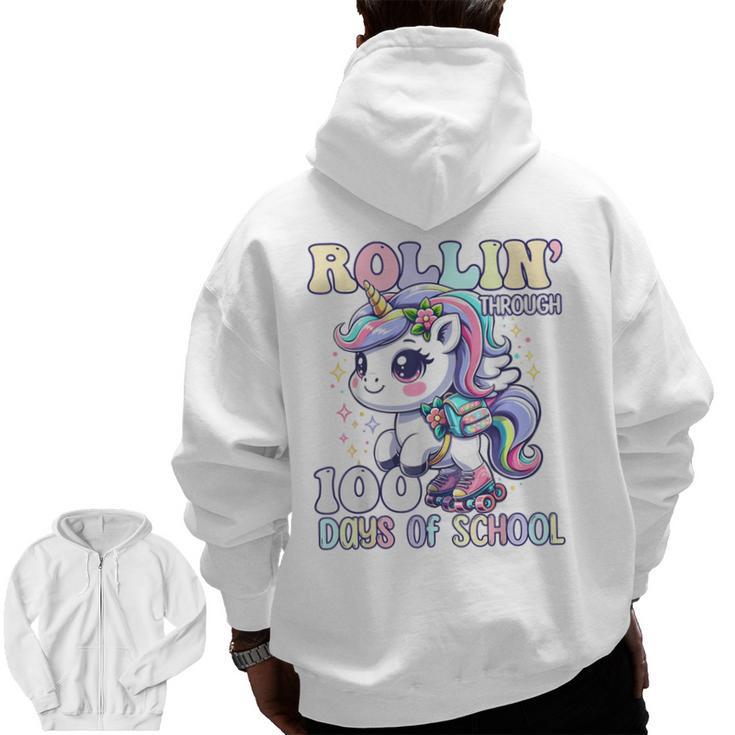 100 Days Of School Girls Teacher 100th Day Unicorn Outfit Men Zip Up Hoodie Back Print