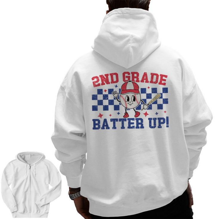 2nd Grade Batter Up Back To School Baseball Teacher Kids Men Zip Up Hoodie Back Print