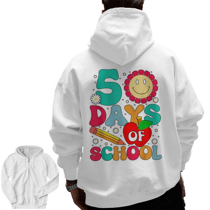 50 Days Of School Teacher Happy 50th Day Of School Kids Men Zip Up Hoodie Back Print