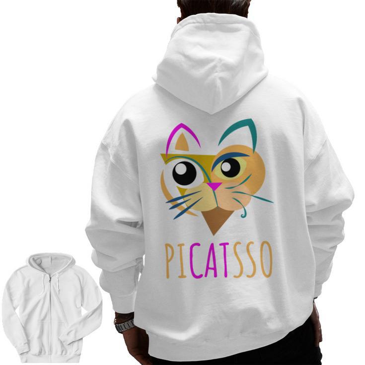 Abstract Cat Art Picatsso Shirt For Art Teachers Men Zip Up Hoodie Back Print
