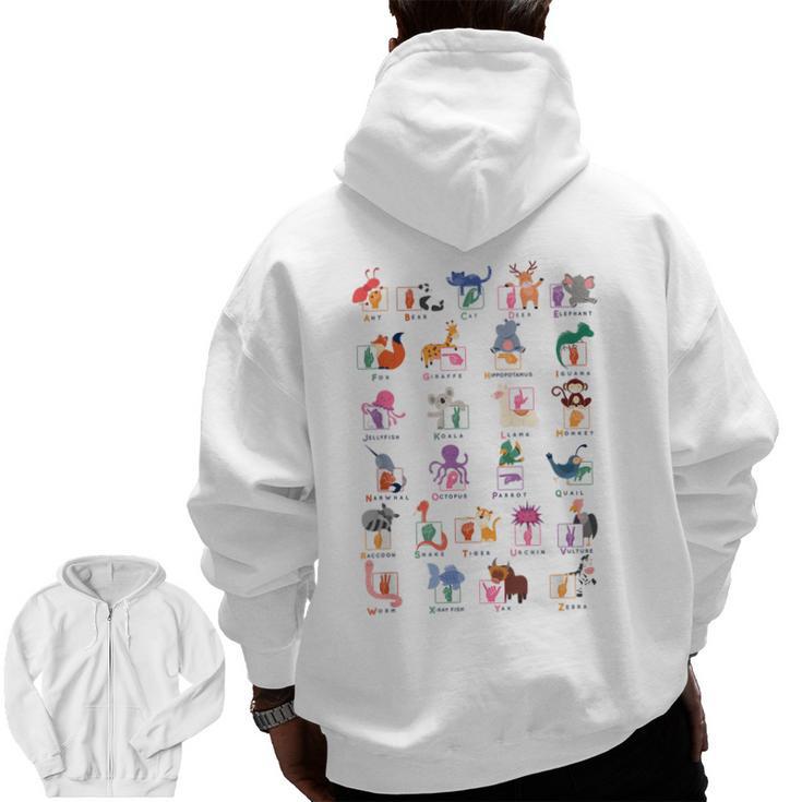 American Sign Language For Teachers ASL Alphabet Men Zip Up Hoodie Back Print