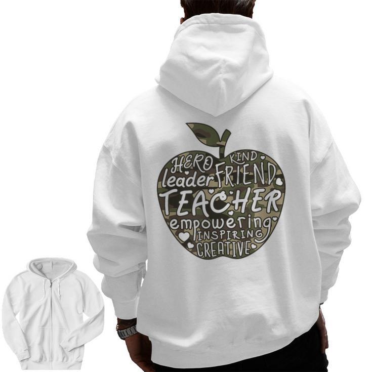 Apple Camoflauge Clothing Camo Student Teacher Cute School Men Zip Up Hoodie Back Print