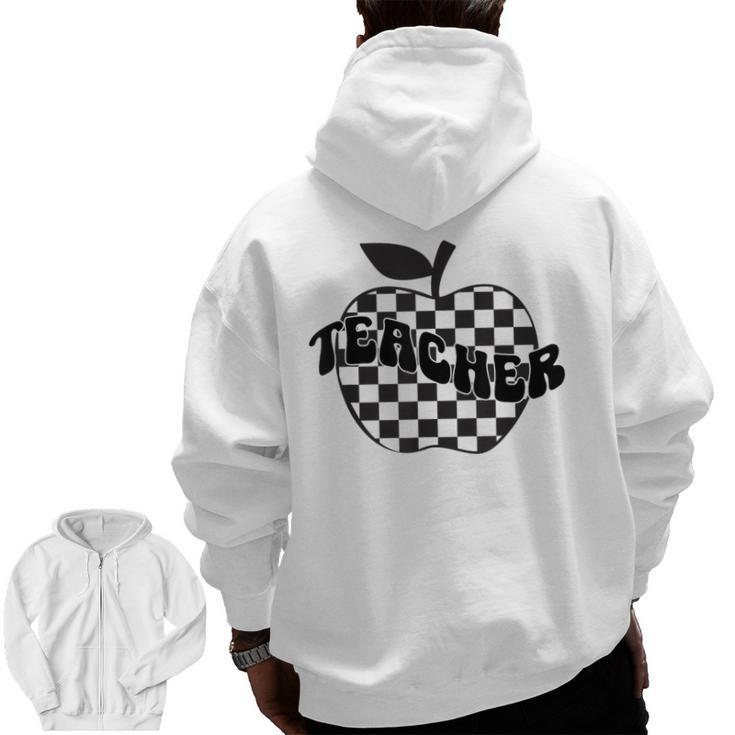 Back To School Checkered Apple Teacher Checkerboard Teacher For Men Women Girls Kids Men Zip Up Hoodie Back Print