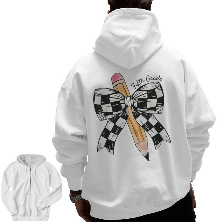 Back To School Hello Fifth Grade Teacher Coquette Pencil Bow Men Zip Up Hoodie Back Print