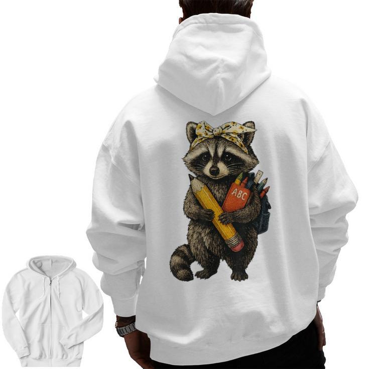 Back To School Raccoon Teachers Student Kids Men Zip Up Hoodie Back Print
