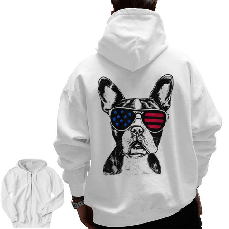 Boston Terrier Dog 4th July America USA Flag Men Women Kids Men Zip Up Hoodie Back Print