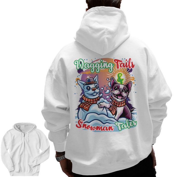Boston Terrier Dog Christmas Snowman Winter Snow Men Zip Up Hoodie Back Print