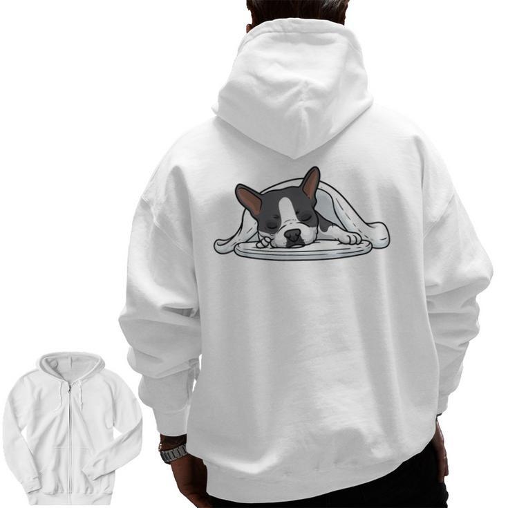 Boston Terrier Dog Official Sleeping Men Women Girls Kids Men Zip Up Hoodie Back Print