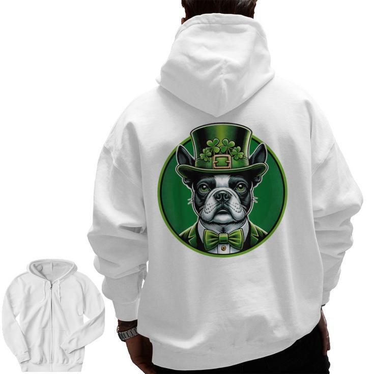 Boston Terrier Dog St Patricks Day Irish Pet Lover Men Women Kids Men Zip Up Hoodie Back Print