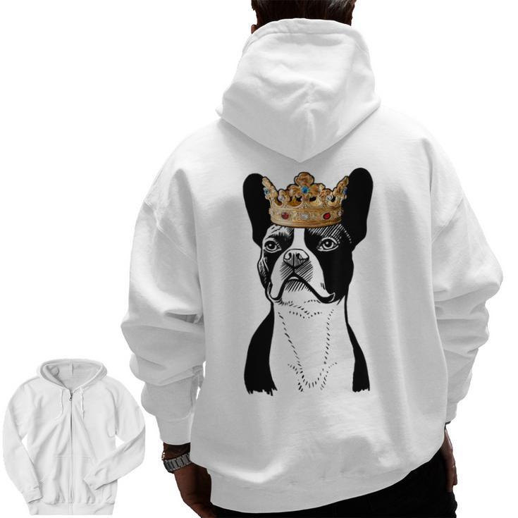 Boston Terrier Dog Wearing Crown For Men Women Girls Kids Men Zip Up Hoodie Back Print